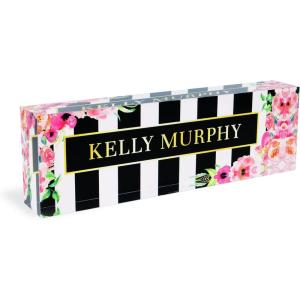 imageExcelMark Premium Clear Acrylic Glass Block Unique Designed Name Plates for Your Desk  8quotx25quot  OrchidsFloral Pink