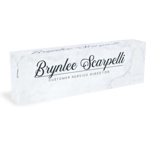 imageExcelMark Premium Clear Acrylic Glass Block Unique Designed Name Plates for Your Desk  8quotx25quot  OrchidsMarble Clear