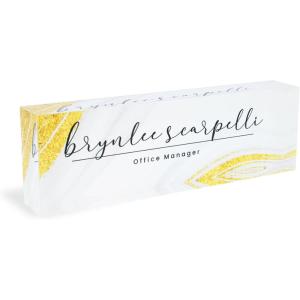 imageExcelMark Premium Clear Acrylic Glass Block Unique Designed Name Plates for Your Desk  8quotx25quot  OrchidsMarble Gold