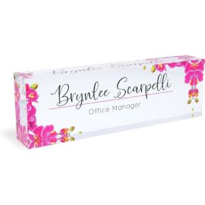 imageExcelMark Premium Clear Acrylic Glass Block Unique Designed Name Plates for Your Desk  8quotx25quot  OrchidsOrchids