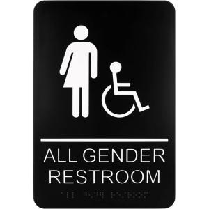 imageExcelMark Restroom Sign for Business  ADA Compliant Braille Bathroom Sign with Double Sided Tape to Secure Perfectly in Less Than a Minute  Size 9 x 6 Inch UnisexAll Gender Handicap