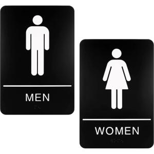 imageExcelMark Restroom Sign for Business  ADA Compliant Braille Bathroom Sign with Double Sided Tape to Secure Perfectly in Less Than a Minute  Size 9 x 6 Inch UnisexMens  Womens Set