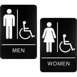 imageExcelMark Restroom Sign for Business  ADA Compliant Braille Bathroom Sign with Double Sided Tape to Secure Perfectly in Less Than a Minute  Size 9 x 6 Inch UnisexMens  Womens Handicap Set