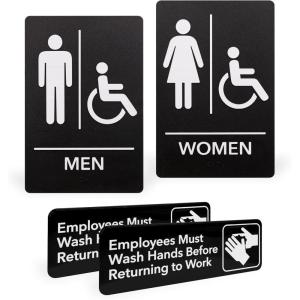 imageExcelMark Restroom Sign for Business  ADA Compliant Braille Bathroom Sign with Double Sided Tape to Secure Perfectly in Less Than a Minute  Size 9 x 6 Inch UnisexMens  Womens Handicap wWash Hands