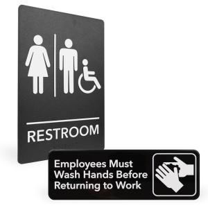 imageExcelMark Restroom Sign for Business  ADA Compliant Braille Bathroom Sign with Double Sided Tape to Secure Perfectly in Less Than a Minute  Size 9 x 6 Inch UnisexUnisex Handicap wWash Hands