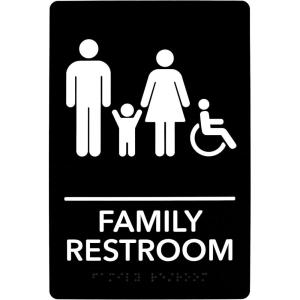 imageExcelMark Restroom Sign for Business  ADA Compliant Braille Bathroom Sign with Double Sided Tape to Secure Perfectly in Less Than a Minute  Size 9 x 6 Inch UnisexFamily Restroom