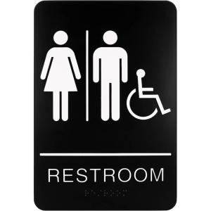 imageExcelMark Restroom Sign for Business  ADA Compliant Braille Bathroom Sign with Double Sided Tape to Secure Perfectly in Less Than a Minute  Size 9 x 6 Inch UnisexUnisex Handicap