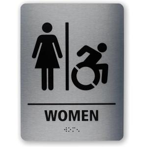 imageExcelMark Restroom Sign for Business  Brushed Aluminum ADA Compliant Braille Bathroom Sign with Double Sided Tape for Easy Installation  Heavy Duty  Size 8 x 6 Inch Men HandicapWomen Handicap