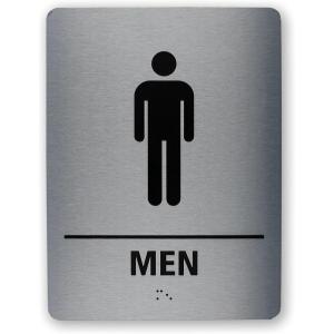 imageExcelMark Restroom Sign for Business  Brushed Aluminum ADA Compliant Braille Bathroom Sign with Double Sided Tape for Easy Installation  Heavy Duty  Size 8 x 6 Inch Men HandicapMen