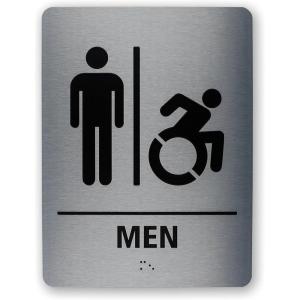 imageExcelMark Restroom Sign for Business  Brushed Aluminum ADA Compliant Braille Bathroom Sign with Double Sided Tape for Easy Installation  Heavy Duty  Size 8 x 6 Inch Men HandicapMen Handicap