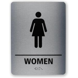 imageExcelMark Restroom Sign for Business  Brushed Aluminum ADA Compliant Braille Bathroom Sign with Double Sided Tape for Easy Installation  Heavy Duty  Size 8 x 6 Inch Men HandicapWomen