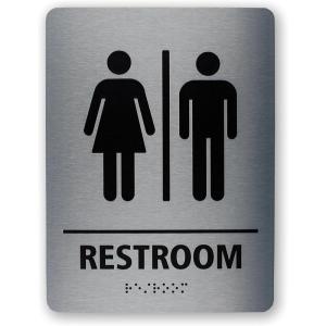 imageExcelMark Restroom Sign for Business  Brushed Aluminum ADA Compliant Braille Bathroom Sign with Double Sided Tape for Easy Installation  Heavy Duty  Size 8 x 6 Inch Men HandicapUnisex