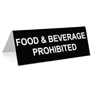 imageFood ampamp Beverage Prohibited  3quot x 8quot Engraved Desk Sign  BlackWhite
