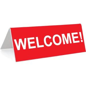 image3quot x 8quot Engraved Tabletop Tent Desk Sign  Welcome  REDWhite