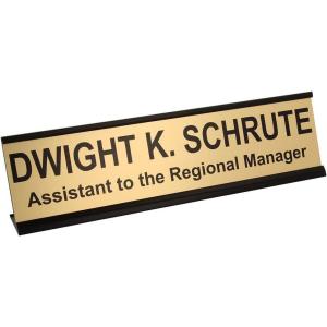 imageExcelMark Assistant to The Regional Manager Custom Desk Plate  2 x 8 Novelty Name Plate  Gold Name Plate with Black Desk Holder