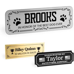 imageExcelMark Personalized Name Plates  20 Icons 3 Corners and 34 Border Styles to Choose from  Solid Brass Name Plaque  Custom Name Plate with Adhesive Backing or Screws BrassSilver