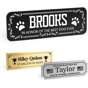 imageExcelMark Personalized Name Plates  20 Icons 3 Corners and 34 Border Styles to Choose from  Solid Brass Name Plaque  Custom Name Plate with Adhesive Backing or Screws BrassBlack