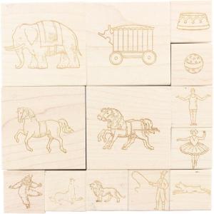 imageExcelMark Circus Themed Engraved Wood Rubber Stamp Set  13 Pieces