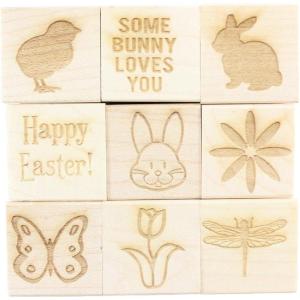 imageExcelMark Easter  Engraved Wood Rubber Stamp Set  9 Pieces