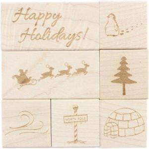 imageExcelMark Holiday Engraved Wood Rubber Stamp Set  7 Pieces