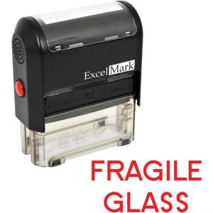imageExcelMark Fragile Glass Self Inking Rubber Stamp  Red Ink A1539