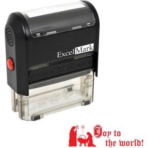 imageExcelMark SelfInking Christmas Rubber Stamp  Joy to The World  Red Ink