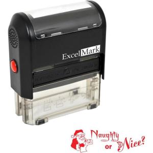 imageExcelMark SelfInking Christmas Rubber Stamp  Naughty or Nice  Red Ink