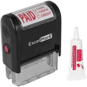 imagePaid Cash Check Credit  ExcelMark SelfInking Rubber Stamp  A1539 Red Ink Stamp Plus 5cc Refill Ink