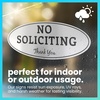 image:imageExcelMark No Soliciting Window Stickers  3 x 7 Transparent Vinyl Sticker Sign  Select From Sticky Front or Sticky Back For Interior or Exterior Use  Pack of 3 InteriorSilverBlack Oval