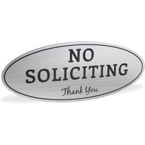 image:imageExcelMark No Soliciting Window Stickers  3 x 7 Transparent Vinyl Sticker Sign  Select From Sticky Front or Sticky Back For Interior or Exterior Use  Pack of 3 InteriorSilverBlack Oval