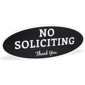 image:imageExcelMark No Soliciting Window Stickers  3 x 7 Transparent Vinyl Sticker Sign  Select From Sticky Front or Sticky Back For Interior or Exterior Use  Pack of 3 InteriorBlackWhite Oval