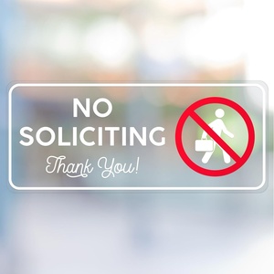 image:imageExcelMark No Soliciting Window Stickers  3 x 7 Transparent Vinyl Sticker Sign  Select From Sticky Front or Sticky Back For Interior or Exterior Use  Pack of 3 InteriorWhiteRed Interior Cling