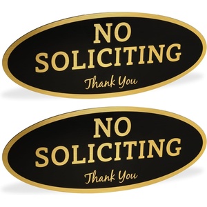 image:imageExcelMark No Soliciting Window Stickers  3 x 7 Transparent Vinyl Sticker Sign  Select From Sticky Front or Sticky Back For Interior or Exterior Use  Pack of 3 InteriorBlackGold Oval